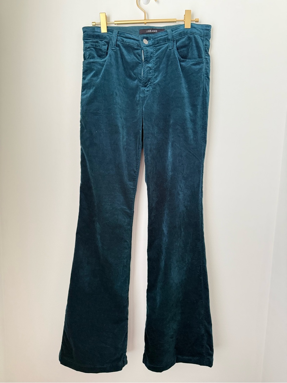 J Brand Maria Flare Velour Pants in Emerald Green 29 / 8